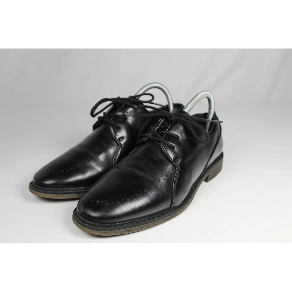 Borelli Kids Black Lace Up Dress Shoes Perforated Toe Oxford Derby Size 4